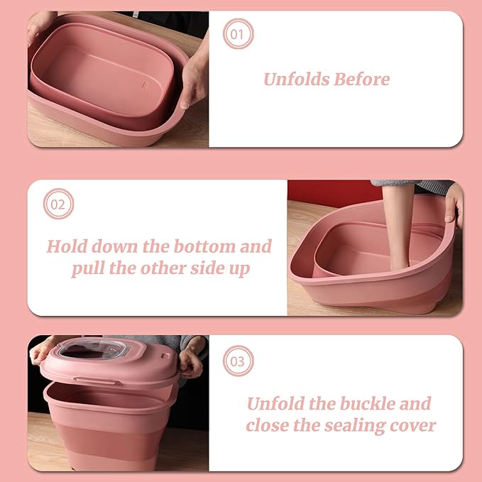 Cereal Rice Food Storage Containers, Collapsible 20 to 50 Lbs Dispenser Bin with Rolling Wheel Airtight Locking Lid, Dog Pet Cat Flour Sugar Plastic Leakproof Sealable Large Kitchen Pantry Holder