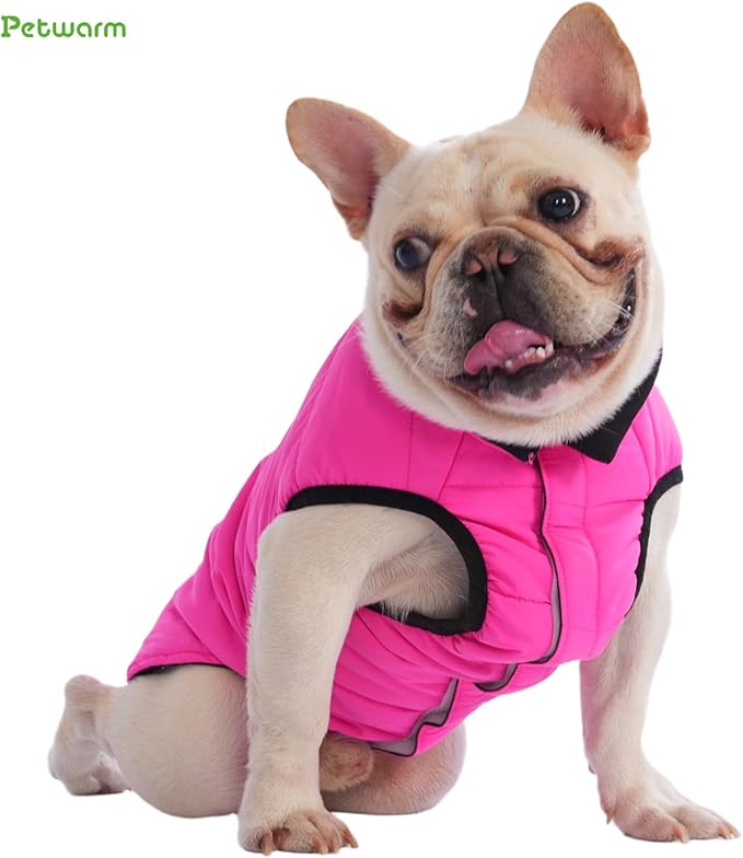PetWarm Reversible Dog Winter Coat, Windproof Dog Puffer Vest, Soft Vest for Dogs with Hook-and-Loop Strap for Easy Dressing, Waterproof Coat for Dogs with Adjustable Fit, Pink, M