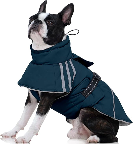 FUAMEY Dog Cold Weather Coats,Dog Winter Jackets for Large Dogs Warm Dogs Coat with Reflective Strips Waterproof Pet Snowsuit Thick Paded Pets Vest for Beagle Corgi Blue L