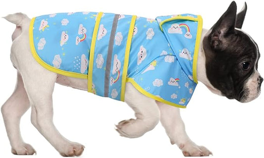 HDE Dog Raincoat Jacket Reflective Adjustable Hooded Pet Poncho Rain Coat with Leash Hole for Small to X-Large Dogs Cartoon Storm - S