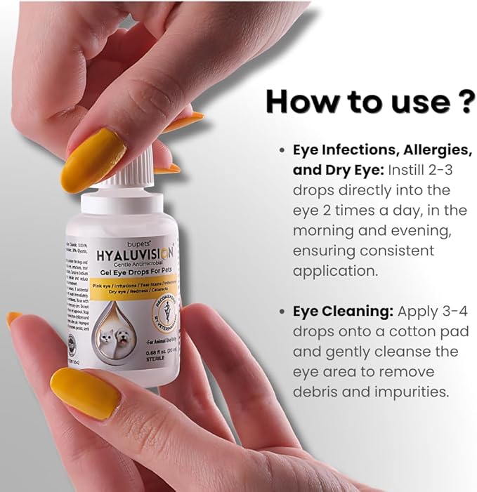 Hyaluvision Gel Eye Drops for Pets – 0.40% Hyaluronan, Relieves Dry Eyes & Infection, Soothes Allergy & Pink Eye, Lubricant, Hydration & Tear Stain Remover, 0.68 fl oz