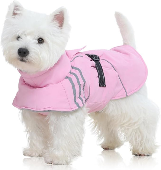 FUAMEY Dog Cold Weather Coats,Dog Winter Jackets for Small Dogs Warm Dogs Coat with Reflective Strips Waterproof Pet Snowsuit Thick Paded Pets Vest for Yorkshire Chihuahua Pink S