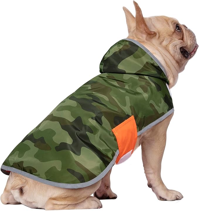 HDE Reversible Dog Raincoat Hooded Slicker Poncho Rain Coat Jacket for Small Medium Large Dogs Camo Orange - M