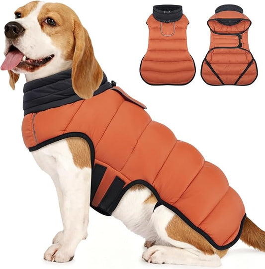 MIGOHI Lightweight Dog Coat, Windproof Dog Jacket, Puffer Jacket for Medium Dogs, Padded Vest with Reflective Strips, Warm Snow Vest in Cold Weather, Easy On Hook & Loop Belly, Caramel, L