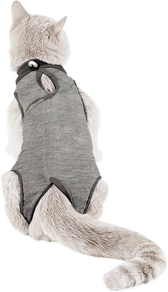 Kitten Onesies,Cat Recovery Suit for Abdominal Wounds or Skin Diseases,After Surgery Wear Anti Licking Wounds,Breathable E-Collar Alternative for Cat Grey M