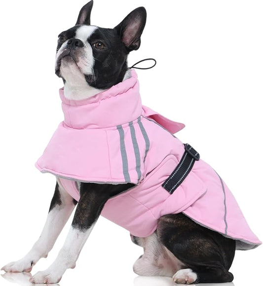 FUAMEY Dog Cold Weather Coats,Dog Winter Jackets for Large Dogs Warm Dogs Coat with Reflective Strips Waterproof Pet Snowsuit Thick Paded Pets Vest for Beagle Corgi Pink L