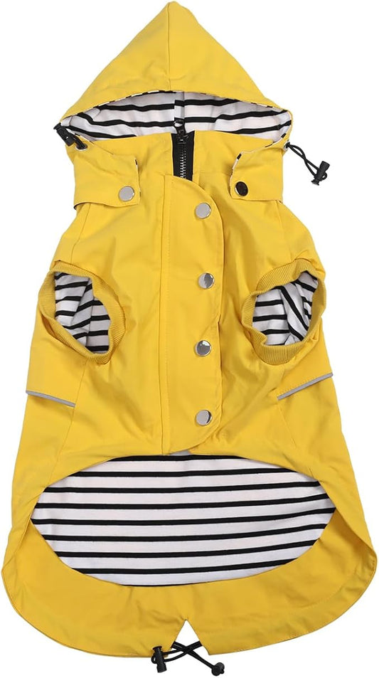 Dog Raincoat Waterproof Raincoats Dog rain Jacket Buttons Zipper Hood Drawstring Suitable for Small Medium Yorkie Terrier Schnauzer Poodle Border Collie Labrador 8lbs to 80lbs Yellow L