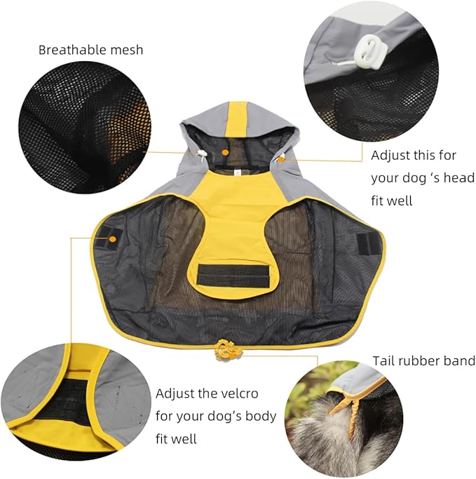 Dogs Packable Lightweight Raincoat: Pet Dog Hood Waterproof Coats Yellow Size 10