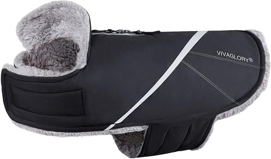 VIVAGLORY Cozy Water-Repellent Windproof Dog Vest Winter Coat, Warm Pet Apparel for Cold Weather Dog Jacket for Small Medium Dogs with Furry Collar, Black, M