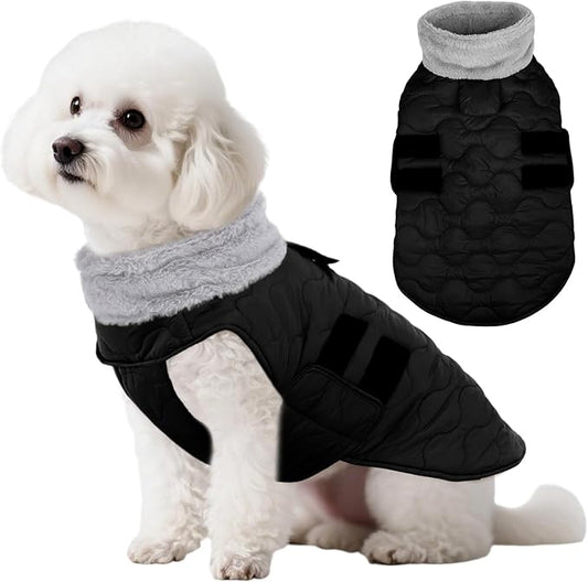 Kuoser Dog Jackets for Small Dogs, Warm Dog Coat with Leash Hole, Winter Jacket Pet Clothes for Cold Weather, Waterproof Doggie Winter Vest for Pug Dachshund, Black S