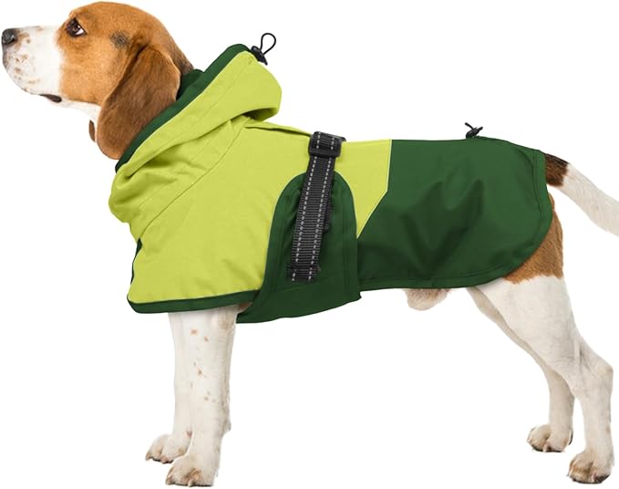 BRKURLEG Dog Raincoat for Small Medium and Large Dogs Waterproof Dog Rain Jacket Adjustable Hooded Dogs Raincoat Pet Rain Coat Poncho with Leash Hole, Reflective Strip, Green, XL