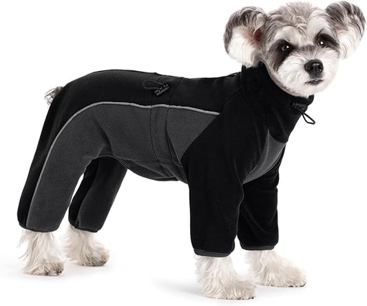 Fleece Dog Coat for Small Medium Dog,Pullover Pajamas Jumpsuit Bodysuit Puppy Coats with Legs, Pet Windproof Warm Cold Weather Jacket Full Body Vest Cozy Snowsuit Outfit Clothes (Black, XXL)
