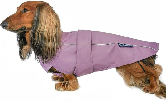 DJANGO Dog Jacket & Raincoat – Lightweight Water-Resistant Coat for Small, Medium, Long Dogs, Dachshunds – Reflective, Adjustable Fit, Harness-Compatible, Easy-Access Harness Hole - Lilac Purple Small
