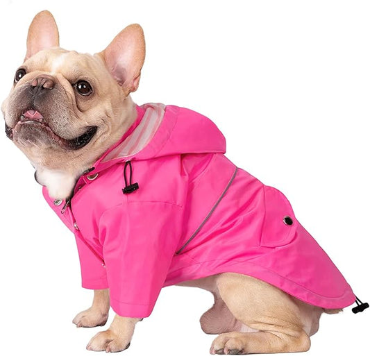 HDE Dog Raincoat Poncho Double Layer Zip Rain Jacket with Removable Hood, Leash Hole for Small to 3XL Dogs and Puppies Pink - M