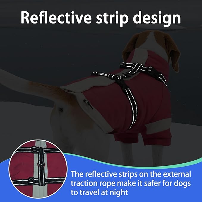 MIGOHI Dog Coat with Harness Built in, 2-in-1 Thermal Water-Resistant Dog Jacket, Windproof Reflective Snowsuit for Extra Large Dogs with High Collar, German Shepherd, Pink, 3XL