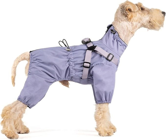 Mile High Life Waterproof Dog Raincoat, Full Coverage Small Dog Rain Coat with Harness, Adjustable 4 Legs Puppy Rain Jacket with Reflective Strip and Elastic Cuffs (Purple, XS Back Length 11.4")