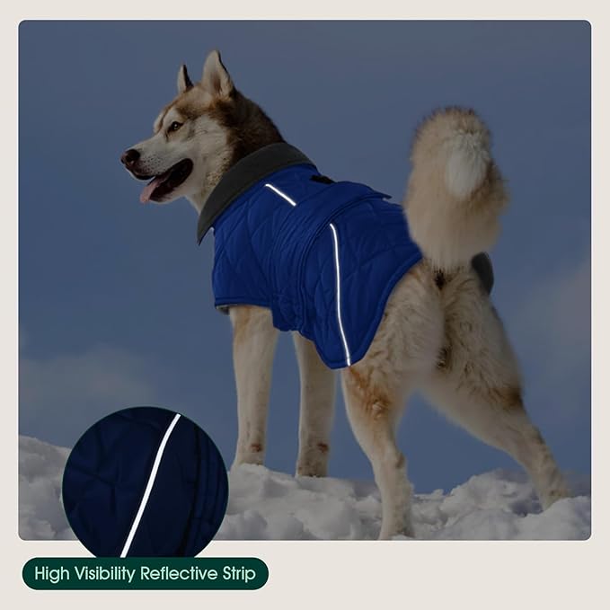 Kuoser Dog Coat, Extra Warm Dog Jacket Windproof Dogs Cold Weather Coats for Small Dogs, Fleece Lining Turtleneck Doggy Snowsuit Reflective Adjustable Pet Winter Clothes Christmas, Blue S
