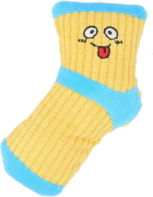 Squeaky Dog Toys, Funny Dog Toys Stuffed Plush Dog Toy, Cute Socks Dog Birthday Gift Dog Chew Toys Pet Toys for Small Medium Dogs(Blue Yellow)
