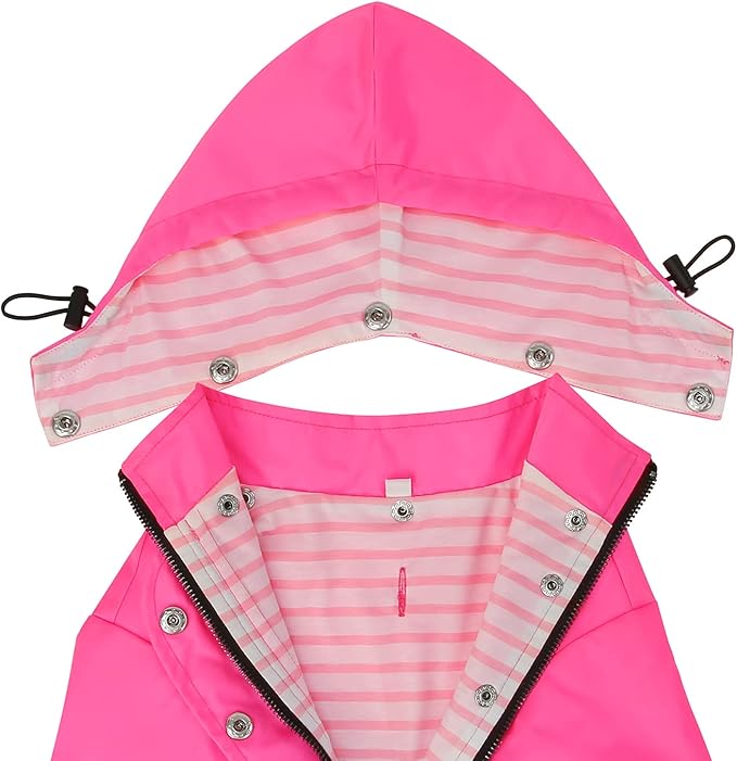 HDE Dog Raincoat Poncho Double Layer Zip Rain Jacket with Removable Hood, Leash Hole for Small to 3XL Dogs and Puppies Pink - S