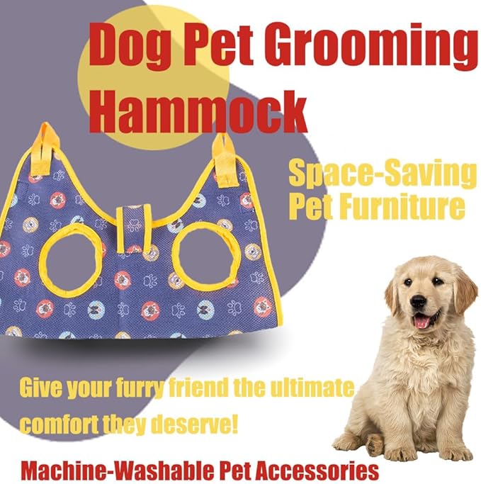 AIO Cat & Dog Restraint Sling for Nail Trimming Foldable Dog Grooming Supet Relaxation Hammock Harness for Pet Grooming M Purple