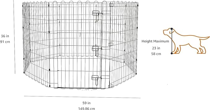 Amazon Basics Foldable Octagonal Metal Exercise Dog Playpen - Indoor/Outdoor, Single Door, Medium (8 Panels, 24 x 36), Easy to assemble and store, 36" - Medium, Black