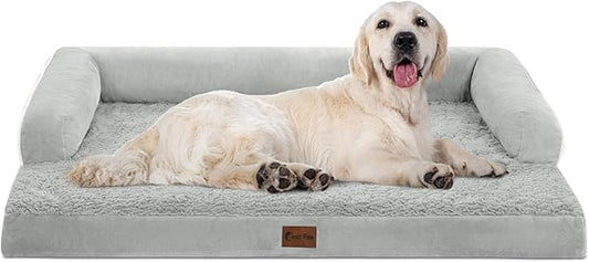 Orthopedic Dog Beds for Extra Large Dogs, Waterproof Egg Crate Foam XL Dog Bed with Sides 45 * 35Inch, Big Dogs Couch Beds with Removable Washable Cover and Nonskid Bottom, Grey White