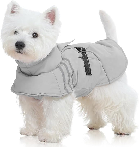 FUAMEY Dog Cold Weather Coats,Dog Winter Jackets for Small Dogs Warm Dogs Coat with Reflective Strips Waterproof Pet Snowsuit Thick Paded Pets Vest for Yorkshire Chihuahua Grey S