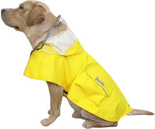 Dog Raincoat Waterproof, Adjustable Reflective Hooded Dog Rain Poncho with Leash Hole for Small Medium Large Dogs(Yellow, XX-Large)