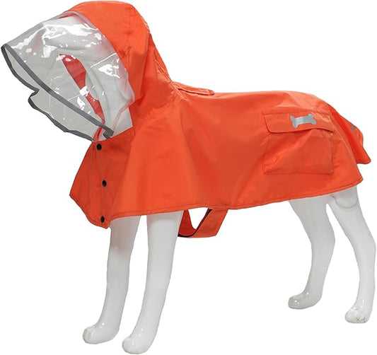 Dog Raincoat,Waterproof Rain Poncho with Hoodie, High Reflective Adjustable Pet Rain Jacket with Leash Hole for Small Medium and Large Dogs (Orange, XX-Large: 55-70lbs)