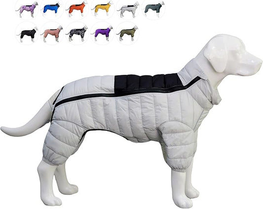 Warm Coat, 4 Legs Covered Waterproof Windproof Reflective Vest, Zippered Adjustable Outdoor Snow Jacket for Small Medium Large Dogs, Off White XXXXL