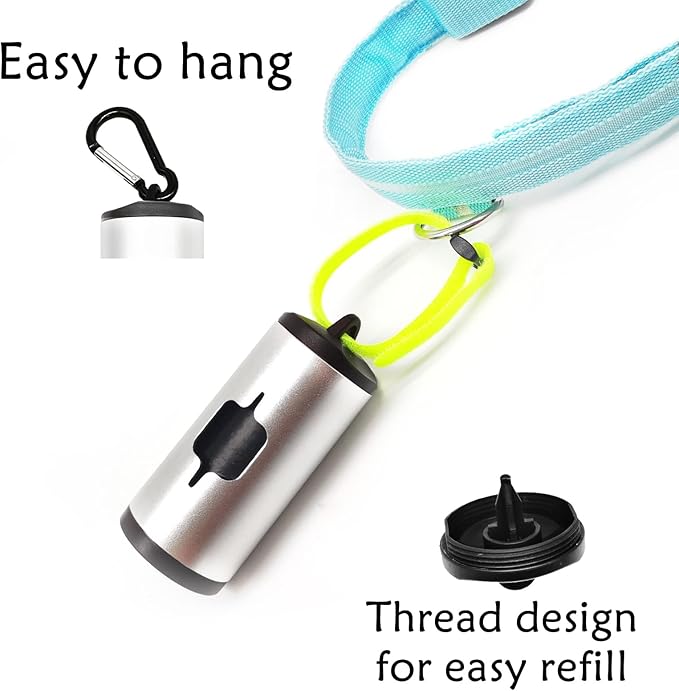 Metal Dog Poop Bag Holder Aluminum Dispenser for Leashes, Hiking & Travel, Lightweight Scratch-Resistant with 3 Attachments and 195 Bags (Silver, 2 Holder 30 Bags)