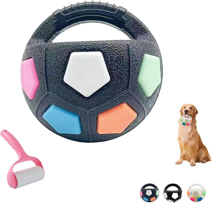 Dog Ball with Handle, 2026 New Interactive Football Shape Dog Toy, TPR Chewable Material, Squeaky, Water Play, Training & Outdoor Games (Black-A)
