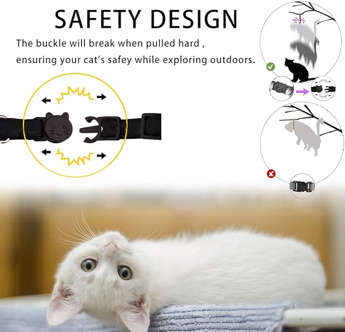 4 Pack Cotton Breakaway Cat Collar with Bell,Safety Adjustable Cat Collars Set,Ideal for Girl Cats Boy Cats