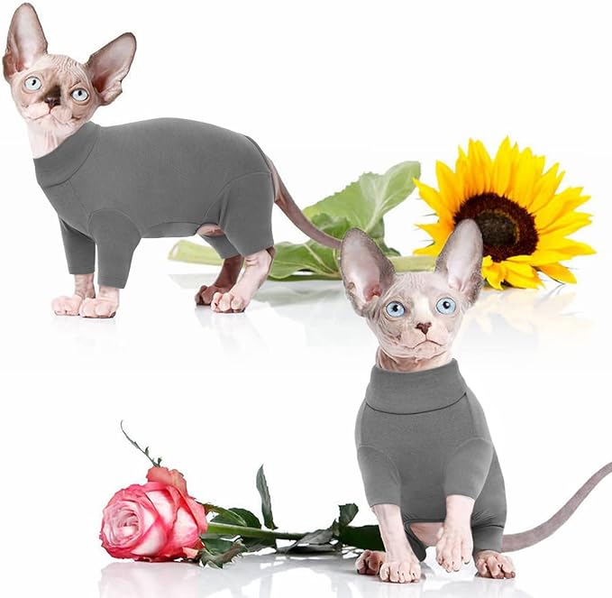 ROZKITCH Cat Shirts for Cats Only, Breathable Soft Jumpers for Sphynx Only, Coat with Four Legs, Warm Sweater T-Shirt Pajamas Jumpsuit Vest Cornish Rex, Devon Rex, Peterbald Grey XL