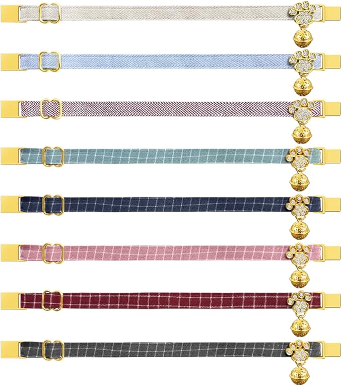 Personalized Breakaway Cat Collars - Magnetic Buckle, Bell - Safety Quick Release, Customized for Girls & Boys Cats- (Checkered-Grey)