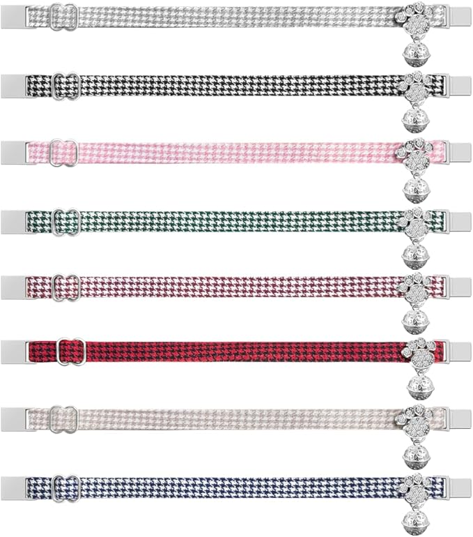 Personalized Breakaway Cat Collars - Magnetic Buckle, Bell - Safety Quick Release, Customized for Girls & Boys Cats- (Houndstooth-Pink)