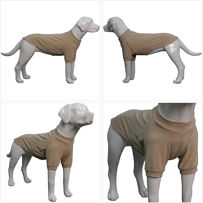 Lovelonglong Ribbed Dog T-Shirt Cotton Knitted Dog Sweaters for All Season Pet T-Shirts for Large Medium Small Dogs Beige 2XL