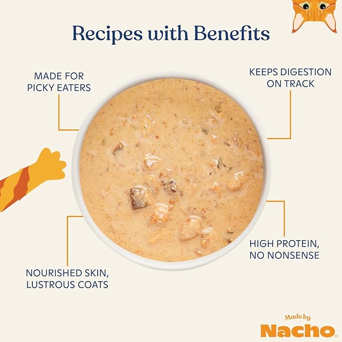 Made by Nacho Wet Cat Food, Minced Tuna and Cod in Bone Broth for Hydration with Prebiotics, High Protein, 2.5oz Cups (10 Pack)