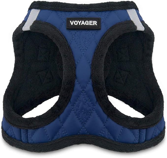 Best Pet Supplies - All Weather Mesh / Plush, Reflective, No Pull Harness for Small, Medium Dogs, Cats - Secure with Hook & Loop Fastener, Buckle, Double D-Rings - Royal Blue Faux Leather, S