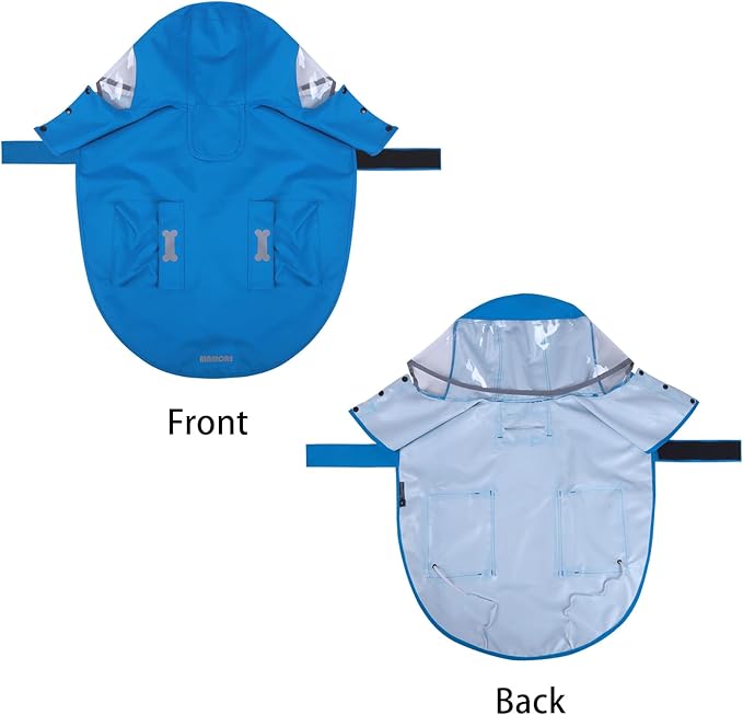 Dog Raincoat Waterproof, Adjustable Reflective Hooded Dog Rain Poncho with Leash Hole for Small Medium Large Dogs (Blue, XX-Large)