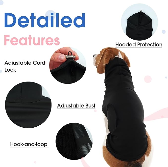 Dog Anxiety Relief Shirt for Small Dogs Boy -S,Lightweight Adjustable | Calming Vest Wraps Body,Relief Stress for Fireworks,Travel,Separation,Soft Machine Washable(Black)