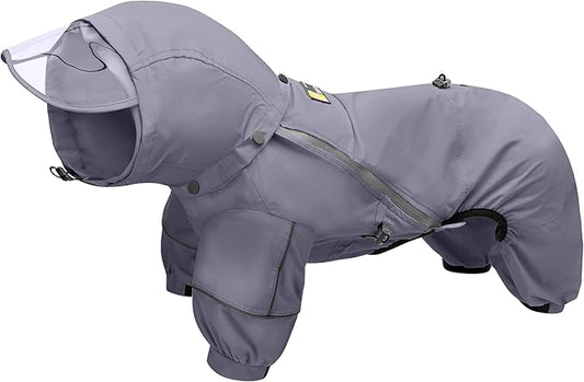 WOOFO Full-Coverage Dog Raincoat, Lightweight, Comfortable, Adjustable & Easy to Wear Dog Rain Jacket, Detachable Cap, Reflective Strip (Grey, Large)