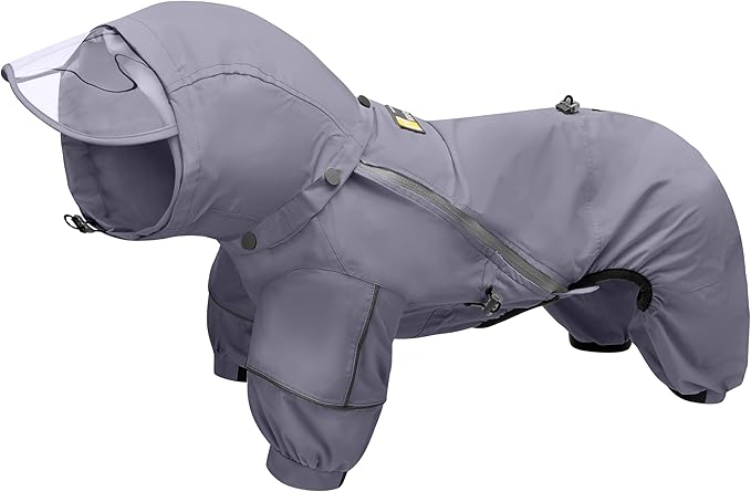 WOOFO Full-Coverage Dog Raincoat, Lightweight, Comfortable, Adjustable & Easy to Wear Dog Rain Jacket, Detachable Cap, Reflective Strip (Grey, LS)
