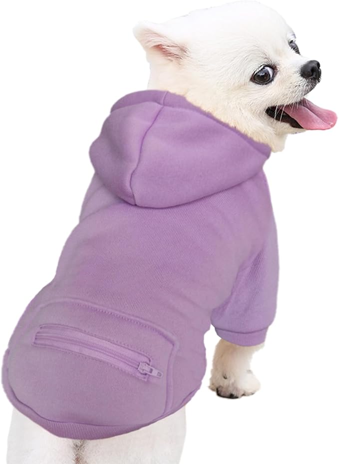 Jecikelon Pet Dog Cold Weather Coat with Pocket Winter Dog Hoodie Warm Puppy Clothes for Small Dogs Chihuahua Clothing (Purple, Medium)