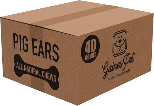 Gaines Pet Pig Ears for Dogs - 40 Count, Thick Cut, All-Natural Whole Ears - No Additives Or Hormones, Safe Rawhide Alternative, Dental Health, Easy to Digest, Great for Small to Large Dogs