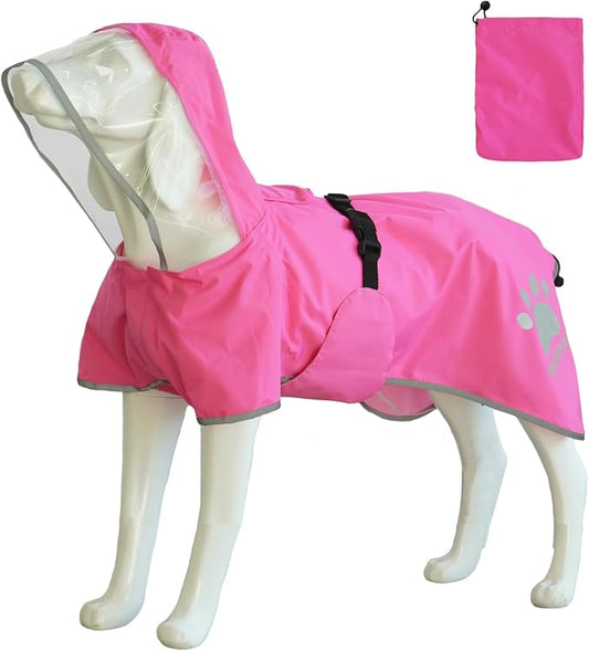 MAMORE Dog Raincoat Hooded Rain Jacket for Small Medium Large Dogs Slicker Poncho Bottom Waterproof Adjustable Reflective Breathable Leash Hole (Pink, XXX-Large)