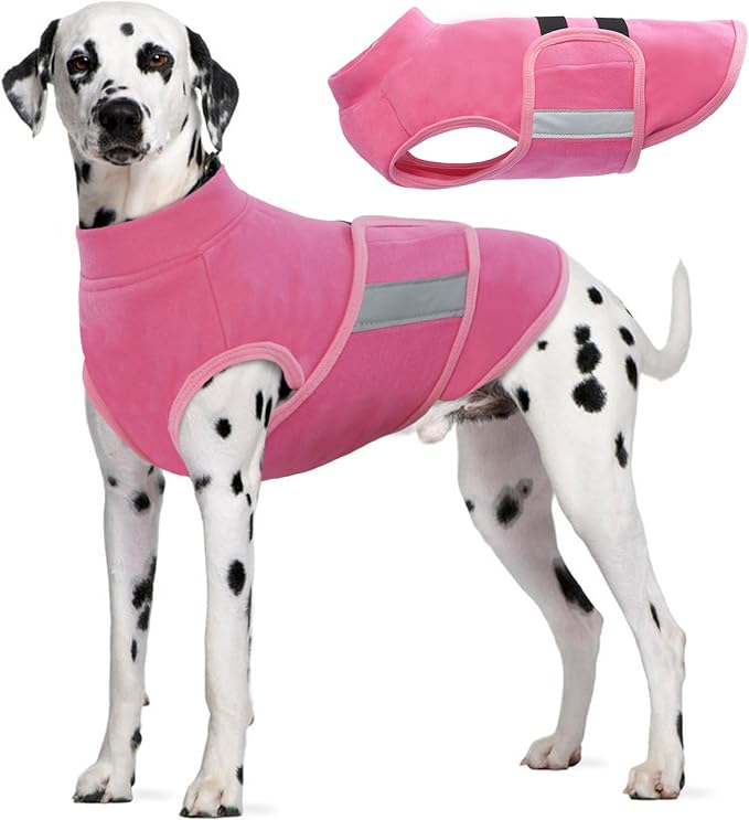 IDOMIK Warm Fleece Dog Sweater for Large Dogs,Soft Winter Dog Fleece Jacket Coat for Fall Cold Weather,Adjustable Fleeced Vest with Reflective Strips,Pullover Pet Sweatshirt for Girl Boy Dogs,Rose,XL