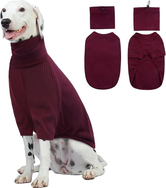 ROZKITCH Dog Shirt with Hoodie Dog Ears Cover 2 in 1, Soft Lightweight Dog Striped T Shirt Pullover Dog Tank with Detachable Ear Wrap, Dog Hoodie Tshirt Dog Boy Girl, Stretchy Sweater WineRed L