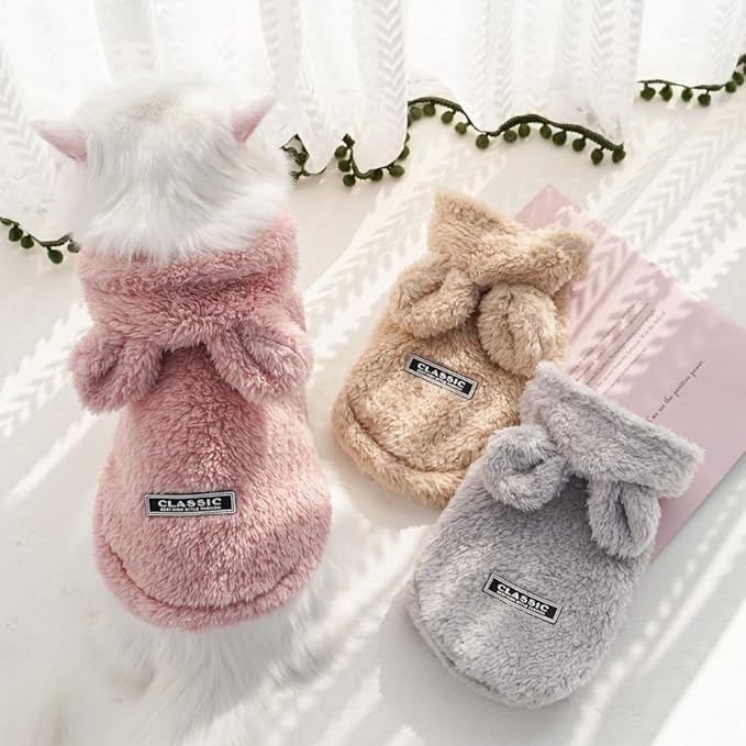 Cat Bunny Ears Costume Cute Dog Kitten Hoodies Sweater Rabbit Ears Puppy Pet Apparel (Small,Gray)