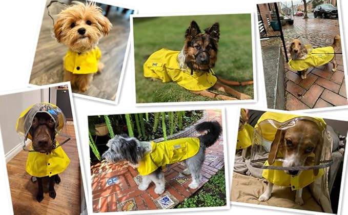 Dog Raincoat Waterproof Rain Poncho with Hoodie, High Reflective Adjustable Pet Rain Jacket with Leash Hole for Small Medium and Large Dogs (Khaki, Small)